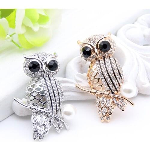 Cute Owl Brooch For Women Jewelry Owl On Branch Hollow Simulated-Pearl Animal Rhinestone Broches Brooches Ladies Lapel Pin Gift