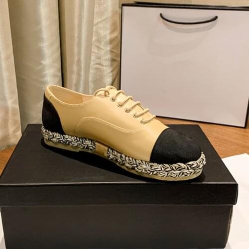 Spring New Color Matching Lace-up Womens Shoes Casual Hemp Rope Woven British Fisherman Shoes Ladies Flat Shoes Loafers Flats