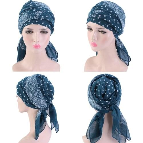 Ethnic Paisley Voile Turban Head Wrap Scarf Africa Shawl Hair Cover Bohemian Polka Dot Printed Hijab Bonnet Muslim Knot