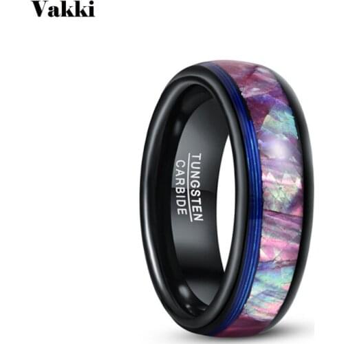 VAKKi 8mm Black Purple Shell Blue Guitar String Tungsten Carbide Steel Ring Mens Jewelry Wedding Bands