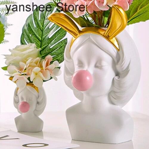 Nordic women use resin vases, white flower pots, bubble blowing sculptures, modern creative home decoration, avatar vases