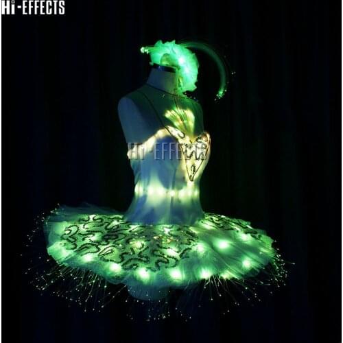 LED ballroom dance clothes party dress girls remote color change led glowing dress stage costume nightclub light show dress