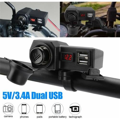 Waterproof Motorcycle Handlebar Dual USB Phone Charger Cigarette Lighter Socket 5V / 3.4A Adapter Power Supply Socket for Phone