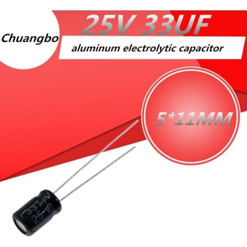 50pcs 25V 33UF 5*11MM Higt quality Aluminum electrolytic capacitor 5*11MM 25V 33UF