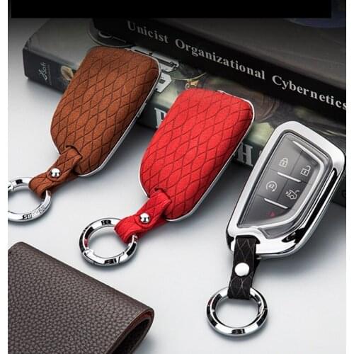 High Quality Car Sued Leather Key Ring Case Holder Cover For Cadillac CT5 2019 2020 5Button Smart Remote Car Key