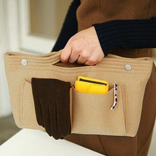Women Girl Portable Felt Fabric Purse Handbag Casual Comestic Organizer Bag Multi Pocket Insert