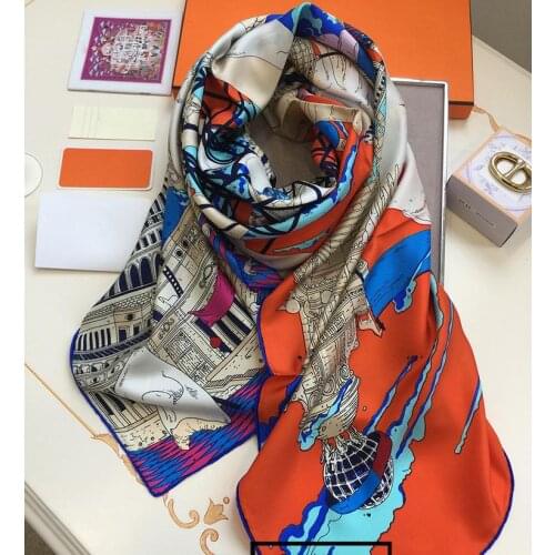 Silk Scarf Women 16M/M Lady Luxury Brand Scarves Designer Scarf Handmade Hemming Shawls Wraps Collar Headband 140*140cm
