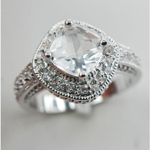 Simulated White Crystal Zircon White Crystal Zircon Women 925 Sterling Silver Ring F901 Size 5 6 7 8 9