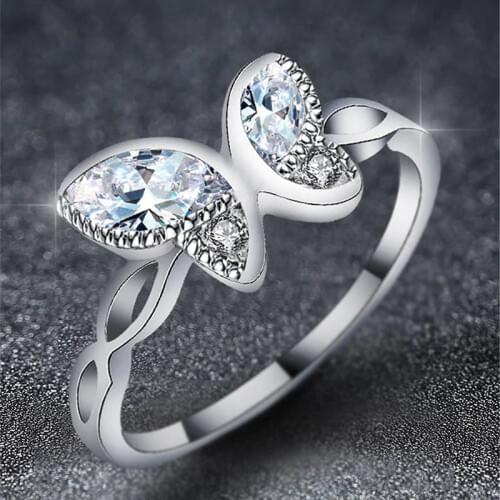 Beiver Zircon Silver color Butterfly Ring For Women Luxury Cubic Zirconia Fancy Big Rings Wedding Engagement Ring Jewelry Gifts