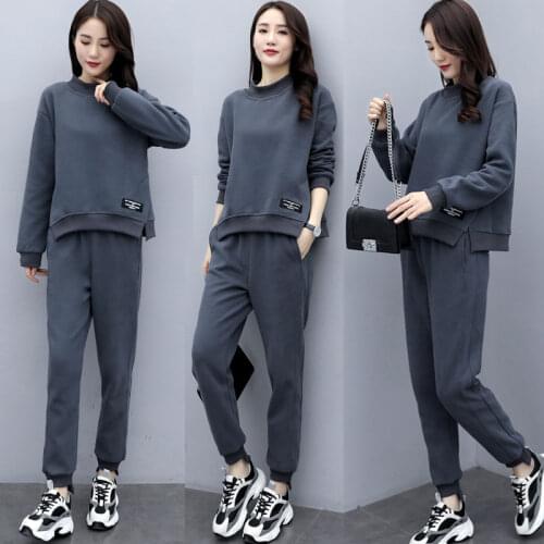 Winter women sportswear tracksuit thick fleece warm coat running jogging outfits workout casual set sport suit sweatshirt+pant