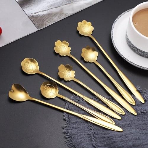 Stainless Steel Spoon Cherry Rose Gold Silver Spoon Coffee Spoon Christmas Gifts Kitchen Accessories Tableware Decoration 1pc