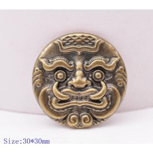 10pc 1-1/8"( 30X30MM) Antique Brass Chinese Lion Dragon Head AMULETS Conchos Screw Back Leather Craft Decor