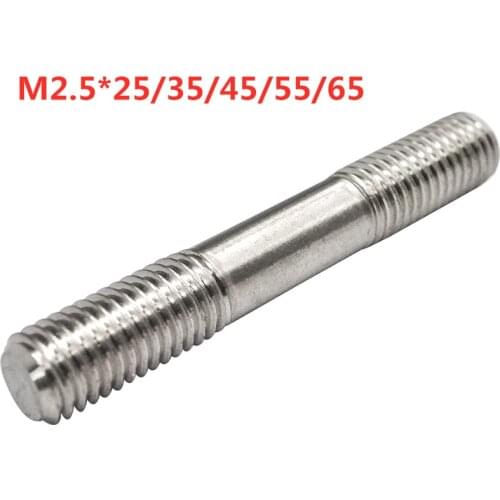 10pcs/lot Stainless steel double end thread rod dual head threaded bar stud bolt M2.5*25/35/45/55/65