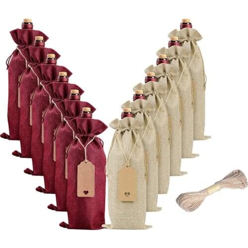 12 Pcs Burlap Wine Bags Wine Gift Bags,Wine Bottle Bags with Drawstrings,Tags & Ropes,Reusable Wine Bottle Covers
