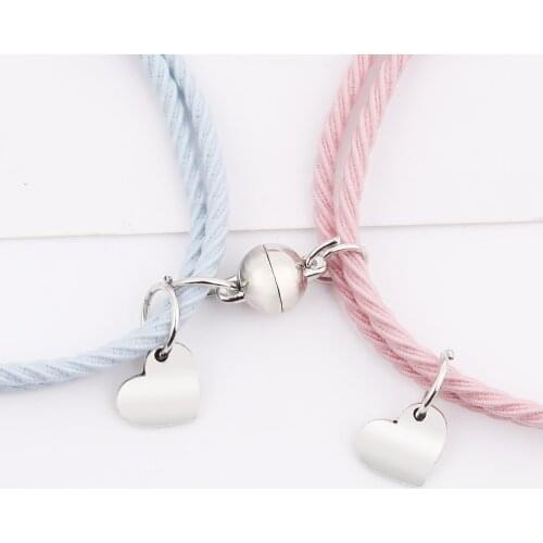 2pcs Magnetic Bracelet Heart-shaped Charm Jewelry Couple Bracelet Magnet Attract Lover Best Friend Jewelry Gift Rope Bracelets