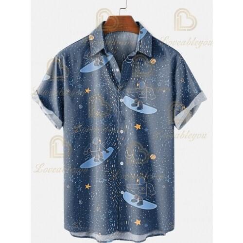 2021 Summer Short-sleeved Shirt Oversize Surfboard Pattern Digital Printing Hawaiian Shirt Blouse Shirt Mens Top Shirt