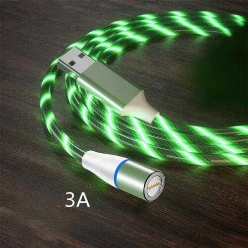 3A Fast LED Glow Flowing magnetic Charger usb cable Type C Micro USB Charging for iPhone android magnetic Cable Charge Wire Cord