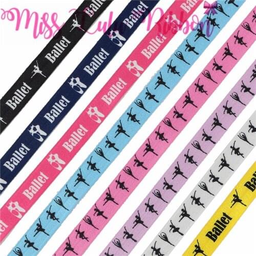 5/8"16mm Ballet Dancing Girl Series Printed Fold Over Elastic Ribbon Shoes DIY Hair Bowknots 50yards/roll