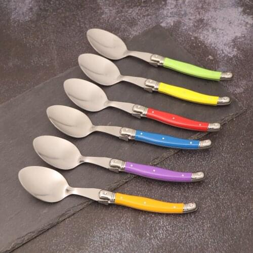 6pcs 8.5inch Stainless Steel Laguiole Dinner Spoon Big Large Tablespoon set Rainbow Handle Soup Scoop Multi Color Cutlery Cafe