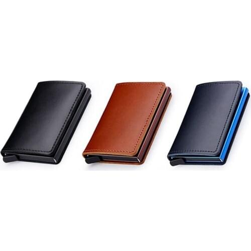1 Piece Genuine Leather New Metal Men Card Holder RFID Aluminium High Quality Credit Card Holder With RFID Blocking Mini Wallet