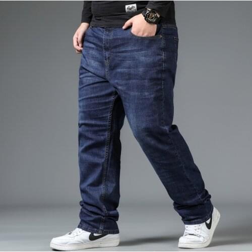 Big Size Jeans For Men Autumn Winter Baggy Jeans Mens Elastic Plus Size Fleece Straight Casual Trousers Oversize Denim Pants