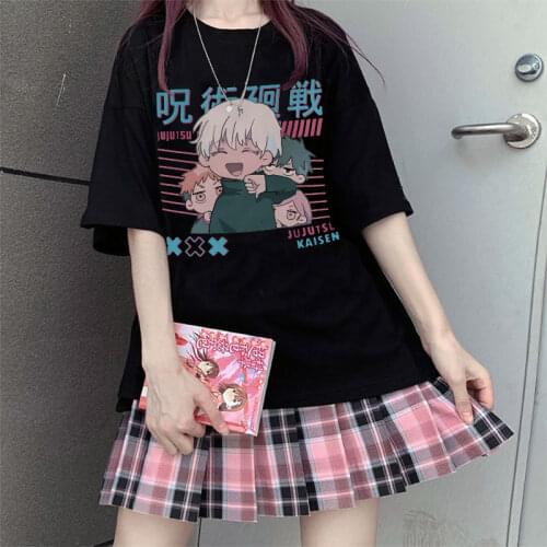 Janpanese Anime jujutsu kaisen t shirt for Women e girls Sweet Korean style y2k Tops Oversized femme gojo