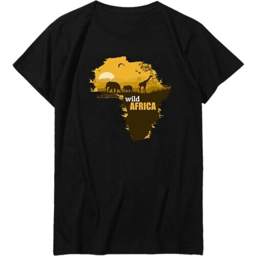 Africa wild map African map Print T Shirt Men Short Sleeve Shirt Cool Tees Tops Harajuku Streetwear Men clothing