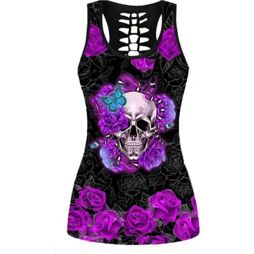 Summer Harajuku Punk Grunge Tshirts Goth Graphic T Shirts Purple Skeleton Sleeveless Tees Tops for Women Plus Size Clothing