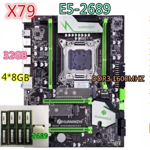 Huananzhi X79 motherboard set with Xeon E5-2689 4x8GB=32GB 1600MHz DDR3 ECC REG memory USB3.0 SATA3 PCI-E NVME M.2 SSD E5 2689