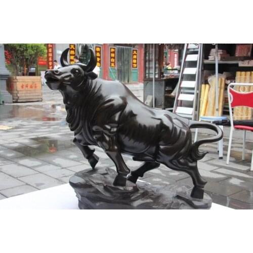 China Fengshui Bronze Copper Wealth Money Ox Oxen Cow Cattle Bull Bovine Statue