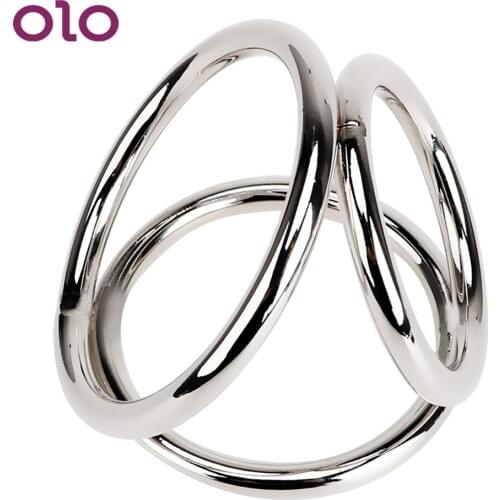 OLO Male Cock Rings Stainless Steel Male Chastity Device Delay Ejaculation Penis Rings Three Cock Cages Sex Toys for Men