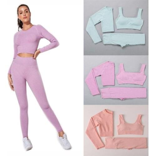 3 Pieces Womens Yoga Wear Suits Elastic Fitness Sports Running Hip-lifting Seamless Bra Set Suitable for Womens Fitness Wear