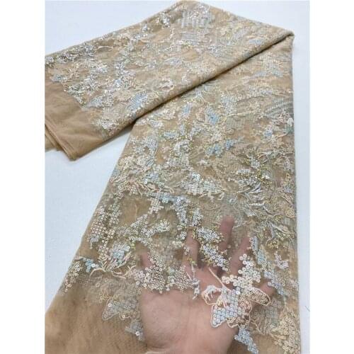 Hot Selle Embroidered African Net Lace Nigerian Tulle Fabric 2021 High Quality French Sequins Lace Fabrics 5 yards/pcs 4098B-1