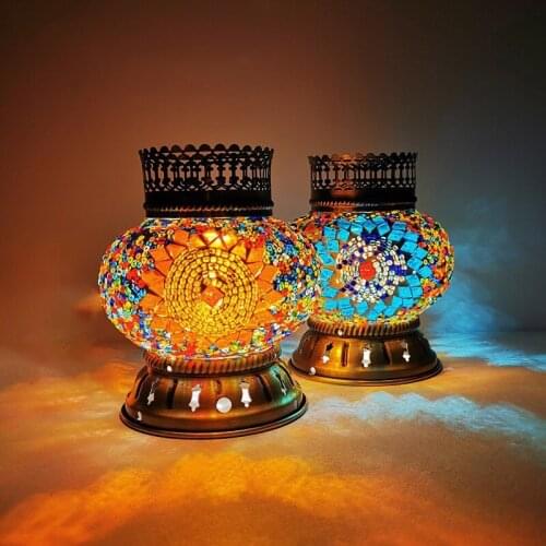 Morocco Turkish Mosaic Lamp Handmade Stained Glass Bedroom Table Lamp Battery Operated and Switch LED Wireless Night Lamp