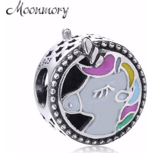 Moonmory Original 925 Sterling Silver Beads Adorable Color Enamel Charms fit Brand Snake Bracelet Women Jewelry Marking