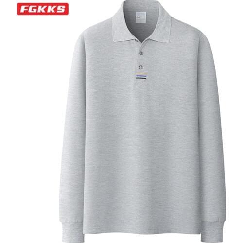 FGKKS Brand Men Fashion Polo Shirts Mens Casual Wild Polo Shirt Autumn New Solid Color Lapel Long Sleeves Polo Shirts Male