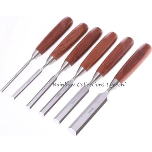 L:275mm 6pcs 6/10/13/16/19/25mm Carbon Steel Wood Carving Set Wood Working Tools Flat Chisel Kit Carvers Graving Knife