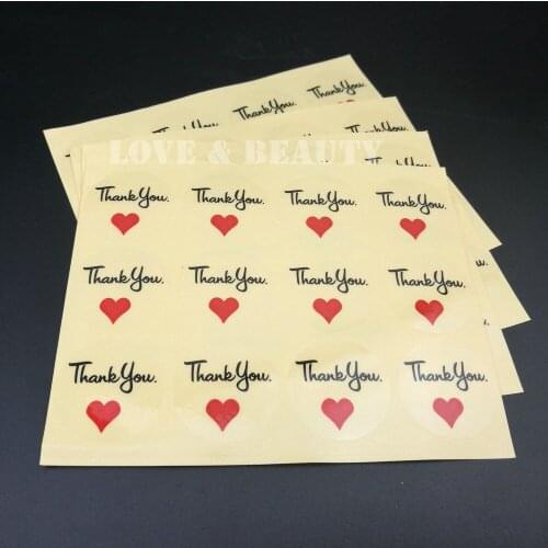 1200pcs Round 30*30mm Transparent Black word Thank you Sealing Gift Wedding Sticker with Red Heart
