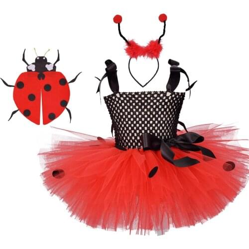 New ladybug Girls Tutu Dress Headwear Tail Animal Girl Birthday Party Dresses Kids Girls Halloween Performance Cosplay Costumes