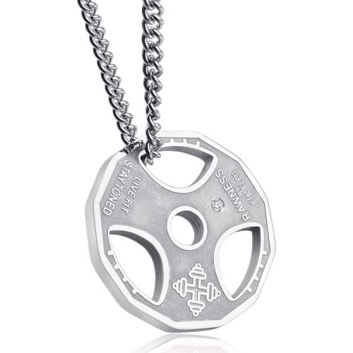 Fitness Dumbbells Pendant Sports Barbell Titanium Steel Necklace For Men Gold-color Mens Jewelry Fashion Brand Wholesale Price