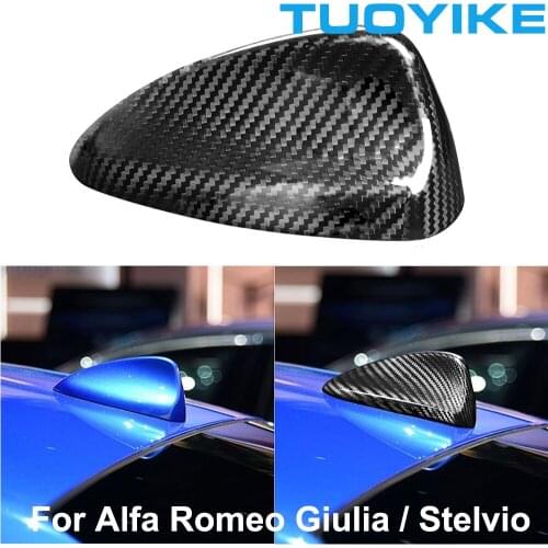 Real Carbon Fiber Car Roof Shark Fin Antenna Cover Trim Panel Sticker Exterior Parts Accessories For Alfa Romeo Giulia Stelvio