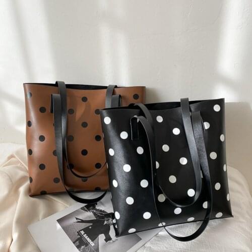 Women Casual Large Capacity Underarm Shoulder Handbags Fashion Polka Dot Vintage PU Leather Ladies Daily Travel Top-handle Bags