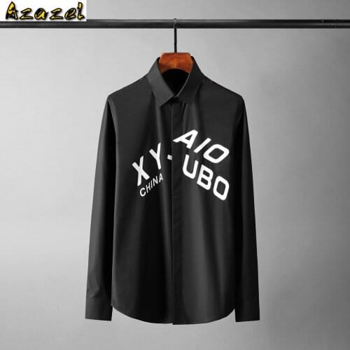 Azazel Cotton Mens Shirts High Quality Long Sleeve Letter Printed Casual Mens Dress Shirts Slim Fit Party Male Shirts Plus Size