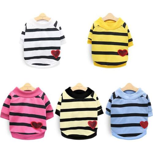 Cute Classic Dog Clothes Love Heart Striped Printing Dog Shirts Hoodies Pullover Dogs Pets Clothing Puppy Sweater Warm Clothing