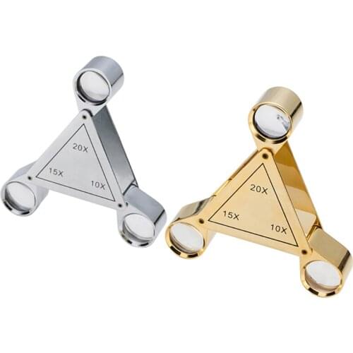 Triangle Foldable Magnifier 10X 15X 20X Jeweler Optics Loupes Magnifying Glass 3 Lens Gem Magnifying Lens T5UC