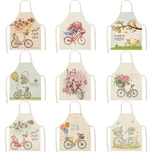Bicycle Printed Kitchen Apron for Woman Sleeveless Cotton Linen Aprons For Cooking Home Cleaning Tools WQ112