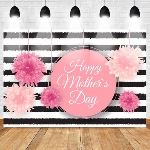 Vinyl Photography Backdrops Happy Mothers Day Background for Photo Studio Flower Backdrop Party Banner Props White and Black
