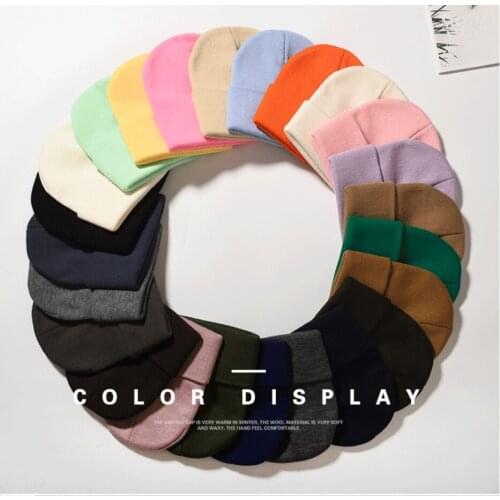 Knitted Hats Fashion Solid Color Knitted Beanies Hat Winter Warm Ski Hats Men Women Multicolor Caps Skullcap Soft Elastic Cap