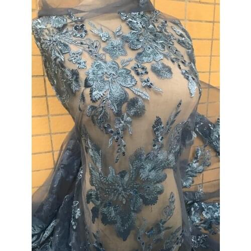 High Quality Wedding Lace S-36682 African Lace Fabric With sequins Embroidery African French Tulle Lace Fabric