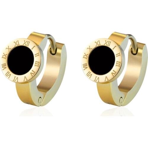Top Quality Elegant And Charming White Shell And Black Enamel Roman Numerals Hoop Earrings For Women And Girls Jewelry